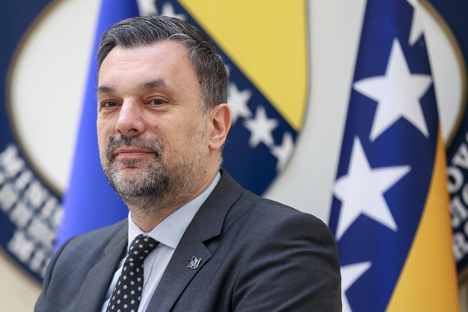 25.03.2024., Sarajevo, Bosna i Hercegovina - Ministar vanjskih poslova BiH Elmedin Konakovic sastao se s potpredsjednicom Vlade i ministricom vanjskih i europskih poslova Republike Slovenije Tanjom Fajon te su odrzali konferenciju za medije. Photo: Armin Durgut/PIXSELL