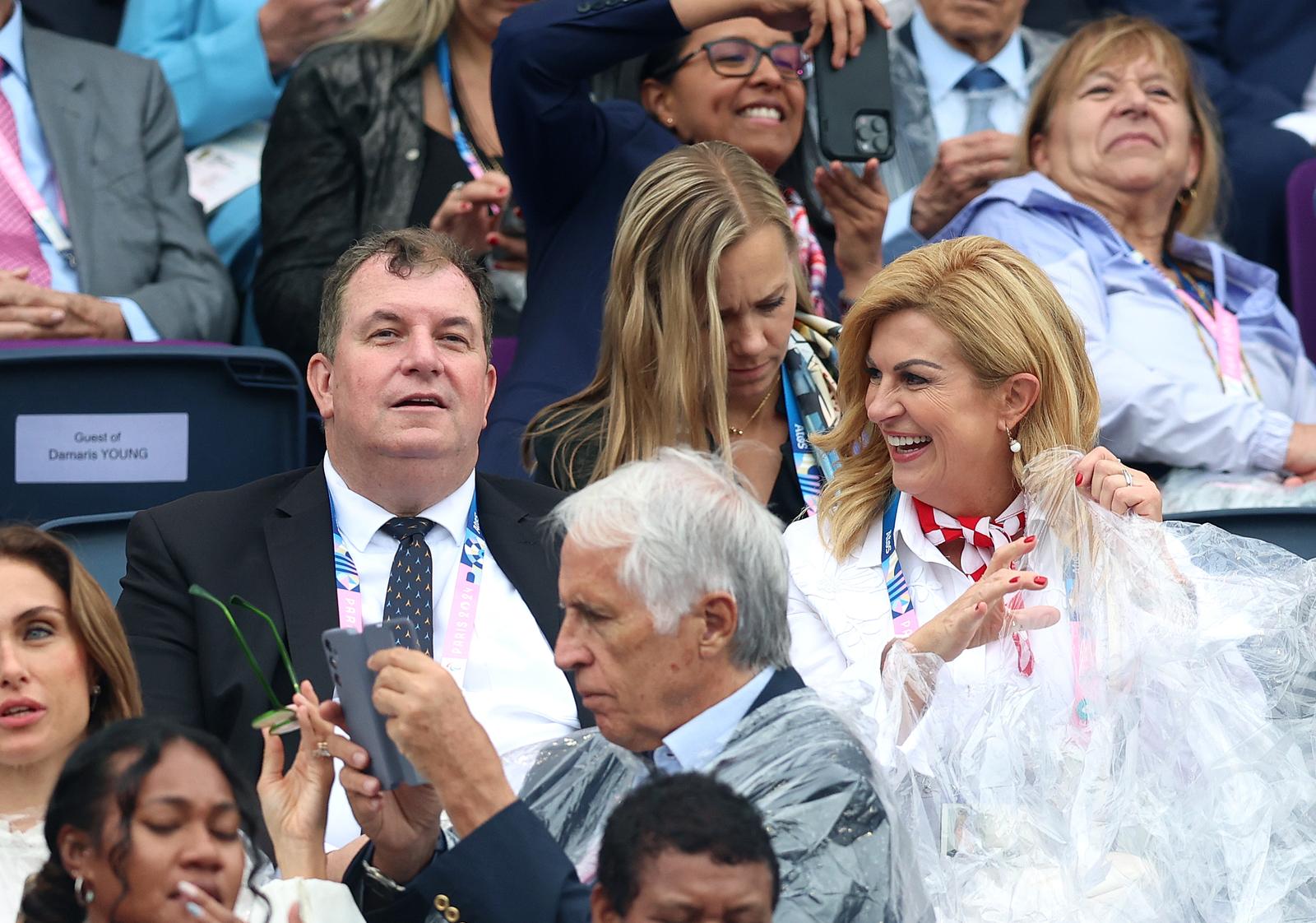 Pariz, 26.07.2024 - Ceremonija otvaranja Olimpijskih igara Pariz 2024 na Trocadero trgu u Parizu. Na slici Jakov Kitarović, Kolinda Grabar Kitarović. foto HINA/ POOL/ Damir SENČAR/ lsd  Photo: Damir Sencar/HINA/POOL/PIXSELL