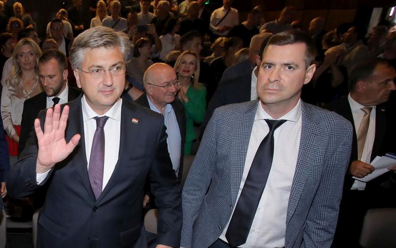 27.05.2024., Zagreb - U Djecjem kazalistu Dubrava odrzano je predstavljanje HDZ-ove liste za europske izbore. Gordan Jandrokovic, Tomo Medved, predsjednik HDZ-a i Vlade RH Andrej Plenkovic, Mislav Herman Photo: Tomislav Miletic/PIXSELL