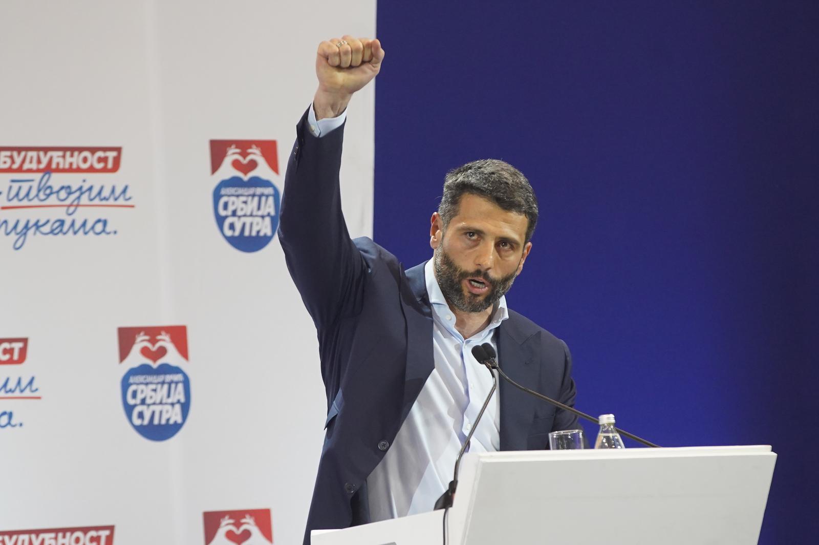 28, May, 2024, Belgrade - The pre-election meeting of the coalition of parties gathered around SNS on the "Aleksandar Vucic - Belgrade tomorrow" electoral list was held in the Ranko Zeravica Sports Hall. Aleksandar Sapic. Photo: Antonio Ahel/ATAImages

28, maj, 2024, Beograd - U Hali sportova Ranko Zeravica odrzan je predizborni skup koalicije stranaka okupljenih oko SNS na izbornoj listi "Aleksandar Vucic - Beograd sutra". Photo: Antonio Ahel/ATAImages Photo: Antonio Ahel/ATAImages/PIXSELL