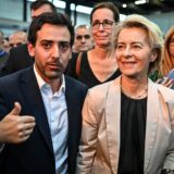 President of the European Commission Ursula von der Leyen with French ruling liberal party Renaissance s secretary general Stephane Sejourne as they attend the European Campus of the French governing party Renaissance. In Bordeaux on October 7, 2023.//AMEZUGO_003037/Credit:UGO AMEZ/SIPA/2310072317,Image: 811846966, License: Rights-managed, Restrictions: , Model Release: no, Credit line: UGO AMEZ / Sipa Press / Profimedia