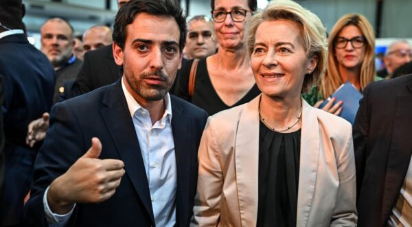 President of the European Commission Ursula von der Leyen with French ruling liberal party Renaissance s secretary general Stephane Sejourne as they attend the European Campus of the French governing party Renaissance. In Bordeaux on October 7, 2023.//AMEZUGO_003037/Credit:UGO AMEZ/SIPA/2310072317,Image: 811846966, License: Rights-managed, Restrictions: , Model Release: no, Credit line: UGO AMEZ / Sipa Press / Profimedia