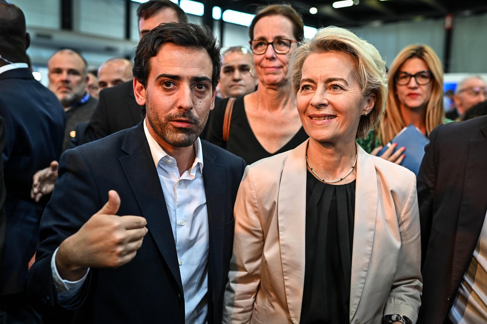 President of the European Commission Ursula von der Leyen with French ruling liberal party Renaissance s secretary general Stephane Sejourne as they attend the European Campus of the French governing party Renaissance. In Bordeaux on October 7, 2023.//AMEZUGO_003037/Credit:UGO AMEZ/SIPA/2310072317,Image: 811846966, License: Rights-managed, Restrictions: , Model Release: no, Credit line: UGO AMEZ / Sipa Press / Profimedia