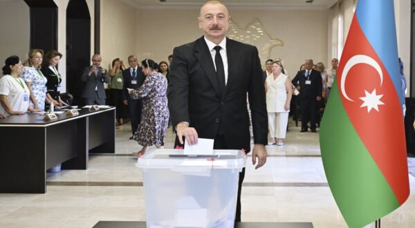 epa11577598 A handout photo made available by the Press-Service of the President of Azerbaijan shows Azerbaijan's President Ilham Aliyev casting his ballot at a polling station during voting in the country's parliamentary elections, in Baku, Azerbaijan, 01 September 2024. Azerbaijan is holding snap parliamentary elections on 01 September, with a total of 990 candidates vying for the 125 seats in the Milli Majlis (Azerbaijan's parliament).  EPA/PRESIDENT OF AZERBAIJAN PRESS-SERVICE HANDOUT -- MANDATORY CREDIT -- BEST QUALITY AVAILABLE -- HANDOUT EDITORIAL USE ONLY/NO SALES