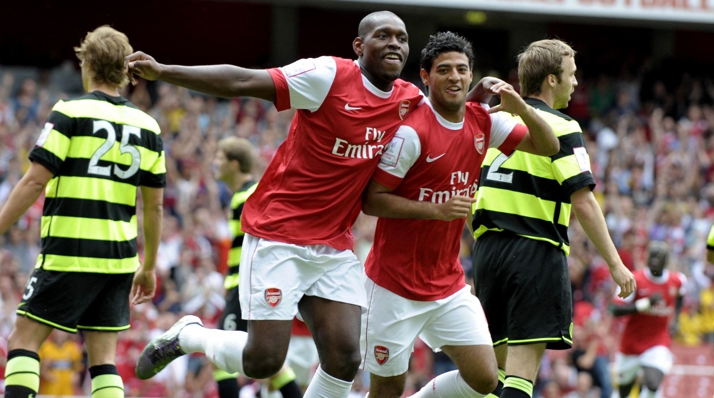 Arsenal's Carlos Vela (R) celebrates scoring with Jay Emmanuel-Thomas against Celtic during their Emirates Cup football match at Emirates Stadium in London, on August 1, 2010.,Image: 77495055, License: Rights-managed, Restrictions: , Model Release: no, Credit line: OLLY GREENWOOD / AFP / Profimedia