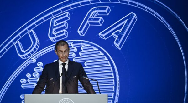 Re-elected UEFA’s president Aleksander Ceferin delivers a speech during the 47th UEFA Congress held in Lisbon on April 5, 2023.,Image: 767369263, License: Rights-managed, Restrictions: , Model Release: no, Credit line: PATRICIA DE MELO MOREIRA / AFP / Profimedia