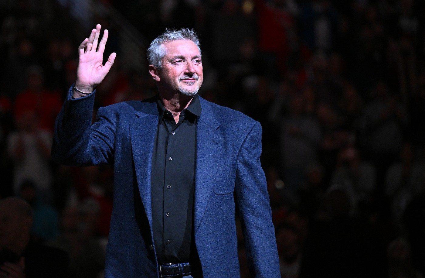 CHICAGO, ILLINOIS - JANUARY 12: Former Chicago Bulls player Toni Kukoc waves to the crowd during the inaugural Ring of Honor ceremony for the 1995-1996 Chicago Bulls at the game between Golden State Warriors and Chicago Bulls at the United Center on January 12, 2024 in Chicago, Illinois.,Image: 836527861, License: Rights-managed, Restrictions: , Model Release: no, Credit line: Jamie Sabau / Getty images / Profimedia