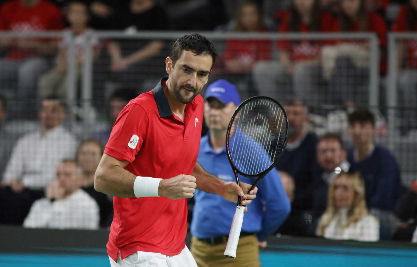 Croatia, Varazdin, 030224. Arena Varazdin. The first day of the Davis Cup qualifying match between Croatia and Belgium. The first match is played by Marin Cilic and Zizou Bergs, the second match is Duje Ajdukovic and Joris De Loore. In the photo: Marin Cilic. Photo: / CROPIX Copyright: xxZeljkoxHajdinjakx cilic_bergs5-030224,Image: 849930601, License: Rights-managed, Restrictions: , Model Release: no, Credit line: Zeljko Hajdinjak / imago sportfotodienst / Profimedia