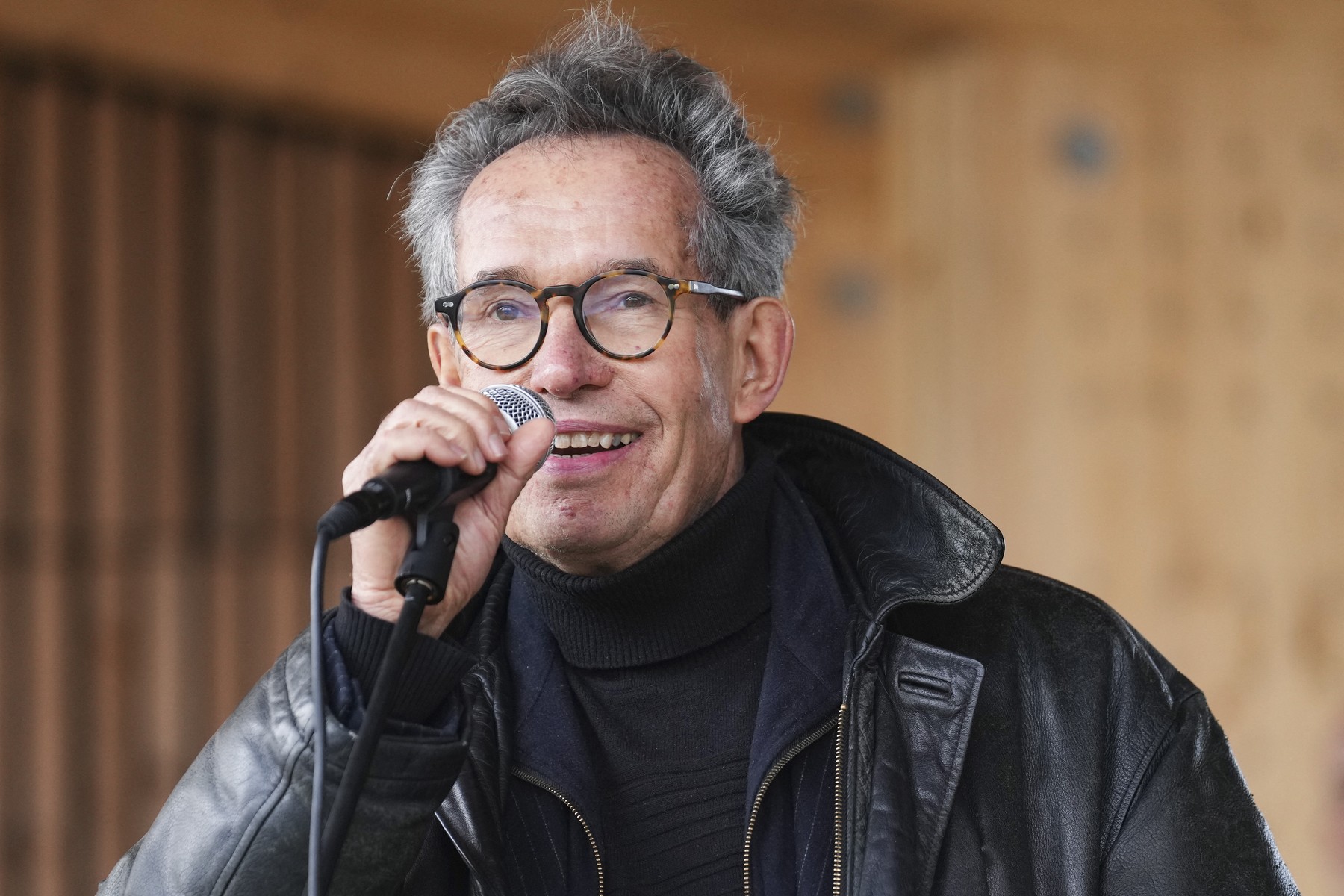 Danish author Carsten Jensen speaks during the happening 'Funeral for Vejle Fjord' in Vejle, Denmark, on April 6, 2024.  Environmental activists and a priest organize the "funeral" of a fjord, whose ecosystem has succumbed to human activity, according to the Greenpeace NGO, which organised the event.
For biologist Stiig Markager, from the University of Aarhus, the fjord is "dead" because "the main components of the ecosystem have reached such a low level that they are no longer fulfilling their role".,Image: 862834791, License: Rights-managed, Restrictions: Denmark OUT
TO GO WITH AFP STORY BY Camille BAS-WOHLERT, Model Release: no, Credit line: Claus Fisker / AFP / Profimedia