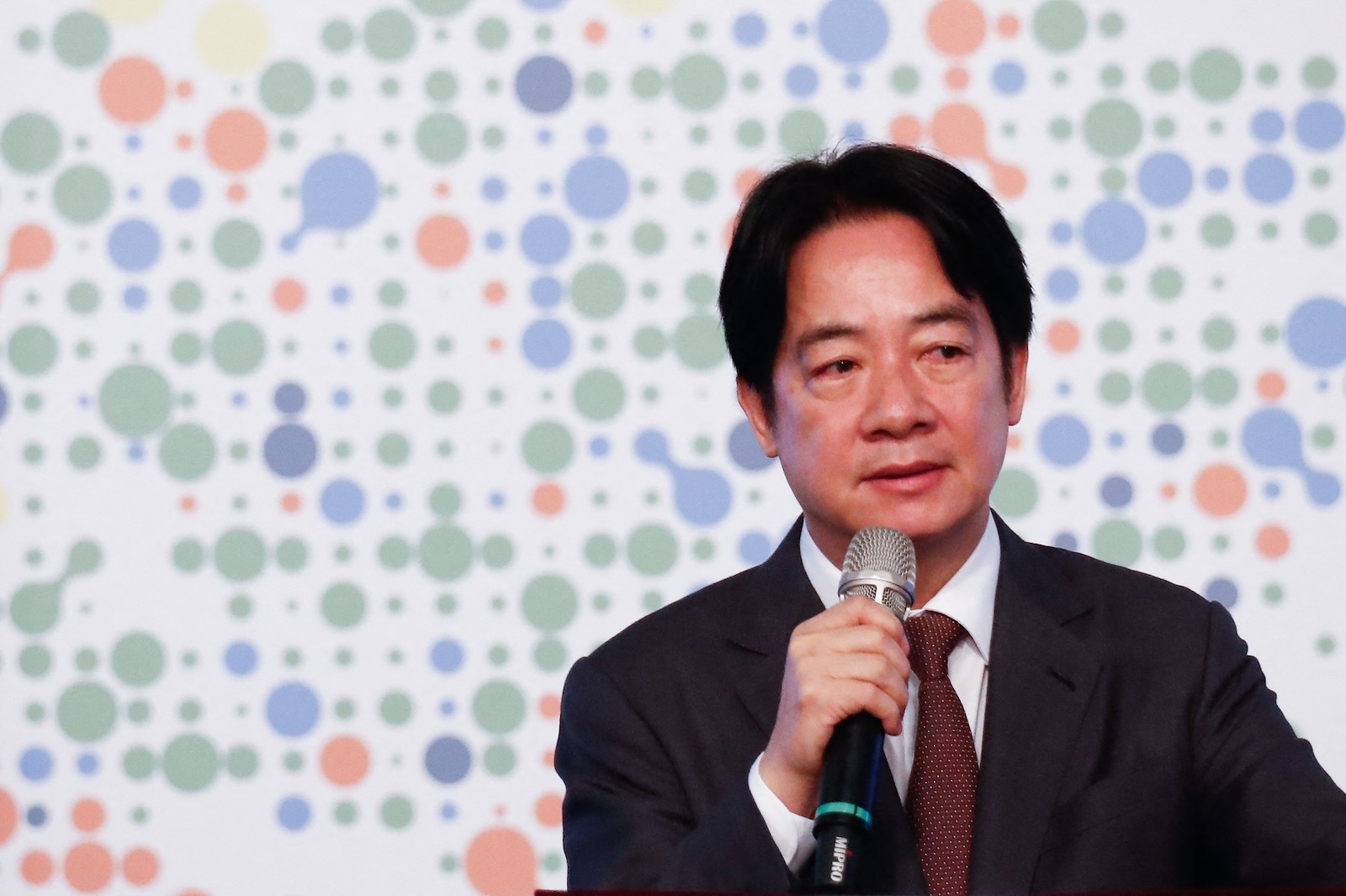 TAIPEI, TAIWAN - AUGUST 21: Taiwanese president William Lai (Lai Ching-te) delivers a speech, during the Ketagalan Forum on Indo-Pacific Security, in Taipei, Taiwan on August 21, 2024. The forum touches on an array of issues, including Taiwan Straits tensions with Beijing, cyber security, international trade, semiconductors, democracy and human rights. Former top officials, current major political figures and experts from United States, Canada, Japan, Slovakia, Israel, India, Australia and European Union countries are invited to attend the forum. Daniel Ceng / Anadolu/ABACAPRESS.COM