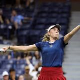 Croatia's Donna Vekic serves to China's Qinwen Zheng during their women's singles round of 16 tennis match on day seven of the US Open tennis tournament at the USTA Billie Jean King National Tennis Center in New York City, on September 1, 2024.,Image: 904003557, License: Rights-managed, Restrictions: , Model Release: no, Credit line: CHARLY TRIBALLEAU / AFP / Profimedia