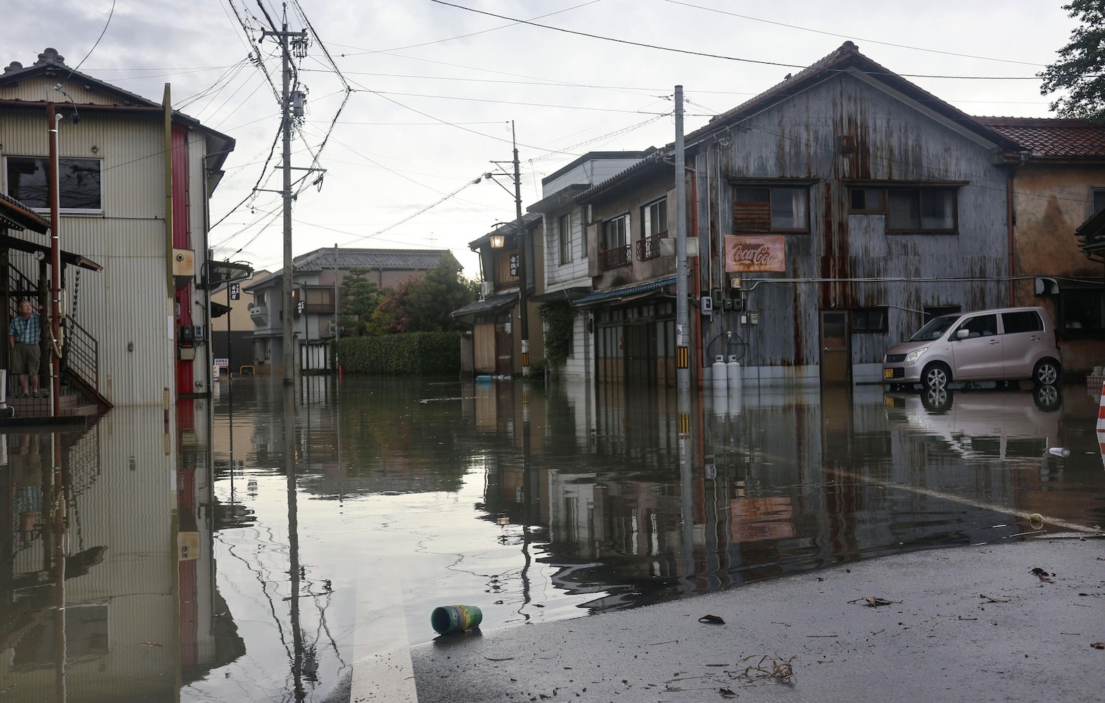 Streets are flooded in Ogaki in Gifu Prefecture, central Japan, on Aug. 31, 2024, after torrential rain brought by Typhoon Shanshan.,Image: 904053244, License: Rights-managed, Restrictions: , Model Release: no, Credit line: Kyodo/Newscom / Newscom / Profimedia