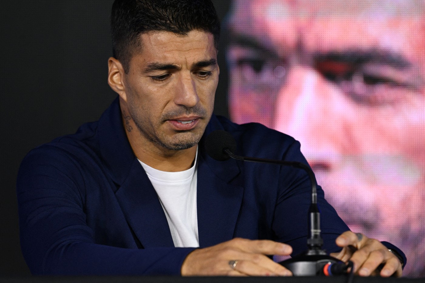 Uruguay's forward Luis Suarez gets emotional during a press conference at the Centenario Stadium in Montevideo on September 2, 2024. Luis Suarez, Uruguay's all-time leading scorer, announced that he will play his last game for La Celeste this Friday against Paraguay in Montevideo, on the seventh round of the South American qualifiers for the World Cup North America-2026.,Image: 904258868, License: Rights-managed, Restrictions: , Model Release: no, Credit line: Eitan ABRAMOVICH / AFP / Profimedia