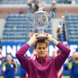 NEW YORK, Sept. 9, 2024  -- Jannik Sinner of Italy poses with the trophy during the awarding ceremony for the men's singles event of the 2024 US Open tennis championships in New York, the United States, Sept. 8, 2024.,Image: 905968095, License: Rights-managed, Restrictions: , Model Release: no, Credit line: Li Rui / Xinhua News / Profimedia