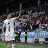 LJUBLJANA, Sept. 10, 2024  -- Benjamin Sesko of Slovenia celebrates scoring during the UEFA Nations League group B3 match between Slovenia and Kazakhstan in Ljubljana, Slovenia, Sept. 9, 2024.,Image: 906190943, License: Rights-managed, Restrictions: , Model Release: no, Credit line: Zhou Yue / Xinhua News / Profimedia