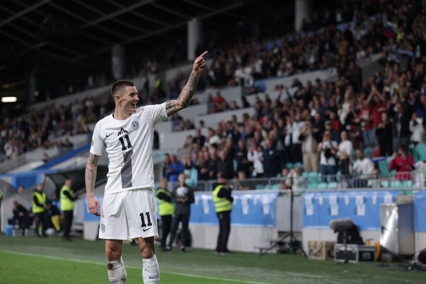 LJUBLJANA, Sept. 10, 2024  -- Benjamin Sesko of Slovenia celebrates scoring during the UEFA Nations League group B3 match between Slovenia and Kazakhstan in Ljubljana, Slovenia, Sept. 9, 2024.,Image: 906190943, License: Rights-managed, Restrictions: , Model Release: no, Credit line: Zhou Yue / Xinhua News / Profimedia