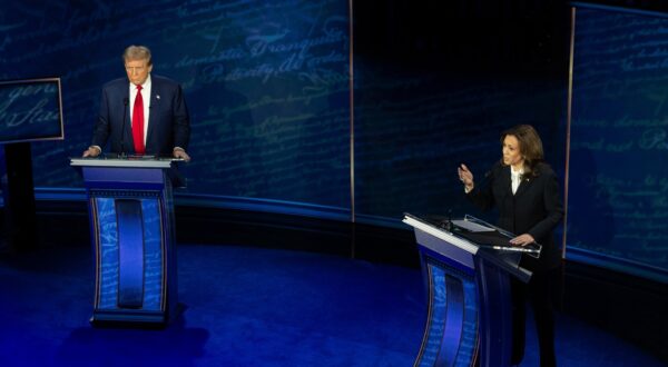 September 10, 2024, Philadelphia, Pennsylvania, USA: Former President DONALD TRUMP and Vice President KAMALA HARRIS on stage during the ABC News Presidential Debate.,Image: 906561612, License: Rights-managed, Restrictions: , Model Release: no, Pictured: Trump Donald Harris Kamala, Credit line: ABC / Zuma Press / Profimedia