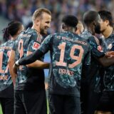 Bayern Munich's English forward #09 Harry Kane celebrates scoring from the penalty spot with his teammates during the German first division Bundesliga football match between Holstein Kiel and FC Bayern Munich in Kiel, northern Germany, on September 14, 2024.,Image: 907668255, License: Rights-managed, Restrictions: DFL REGULATIONS PROHIBIT ANY USE OF PHOTOGRAPHS AS IMAGE SEQUENCES AND/OR QUASI-VIDEO, Model Release: no, Credit line: AXEL HEIMKEN / AFP / Profimedia