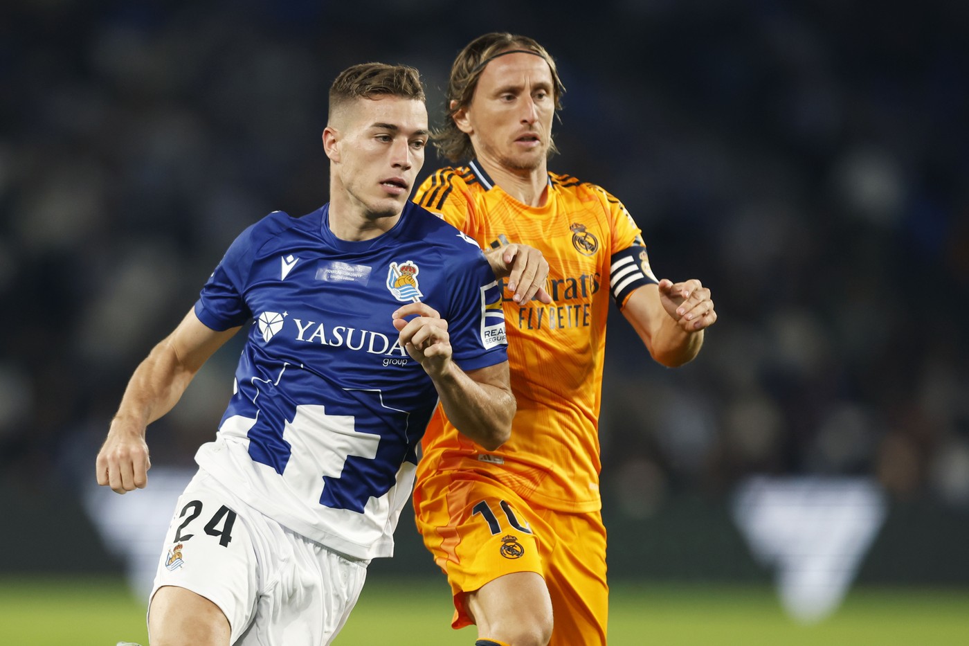 Luka Sucic (Sociedad), Luka Modric (Real), SEPTEMBER 14, 2024 - Football / Soccer : Spanish "La Liga EA Sports" match between Real Sociedad 0-2 Real Madrid at Reale Arena in San Sebastian, Spain.,Image: 907755640, License: Rights-managed, Restrictions: No Third Party Sales, Model Release: no, Credit line: DAISUKE Nakashima / AFLO / Profimedia