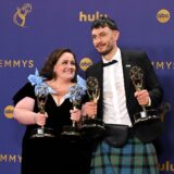 English actress Jessica Gunning (L) winner of the Outstanding Supporting Actress in a Limited or Anthology Series or Movie for 