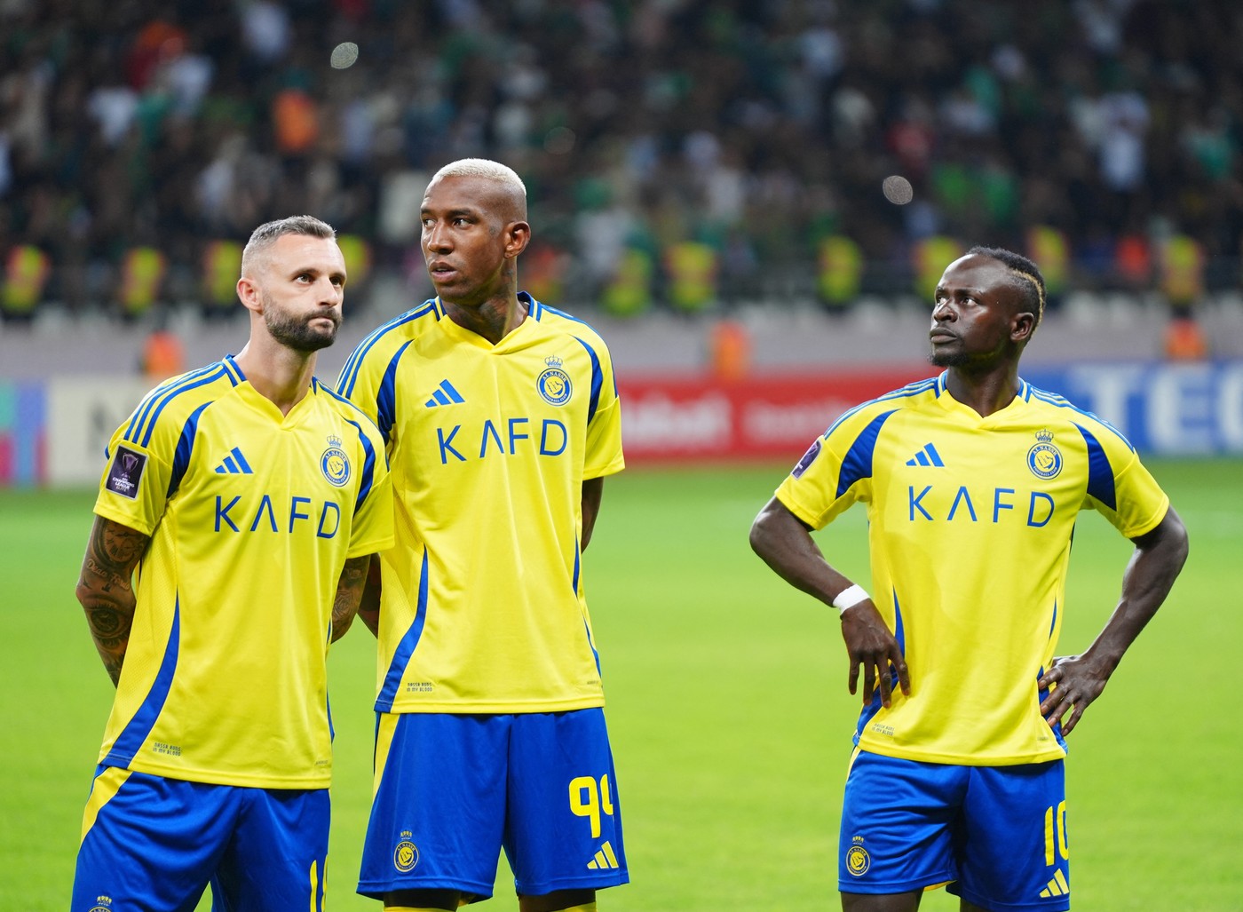 BAGHDAD, IRAQ - SEPTEMBER 16: Sadio Mane (R), Talisca (C) and Marcelo Brozovic (L) of Al Nassr are seen ahead of AFC Champions League football match between Al Nassr and Al-Shorta at Al-Madina Stadium in Baghdad, Iraq on September 16, 2024. Murtadha Al-Sudani / Anadolu/ABACAPRESS.COM,Image: 908513059, License: Rights-managed, Restrictions: , Model Release: no, Credit line: AA/ABACA / Abaca Press / Profimedia