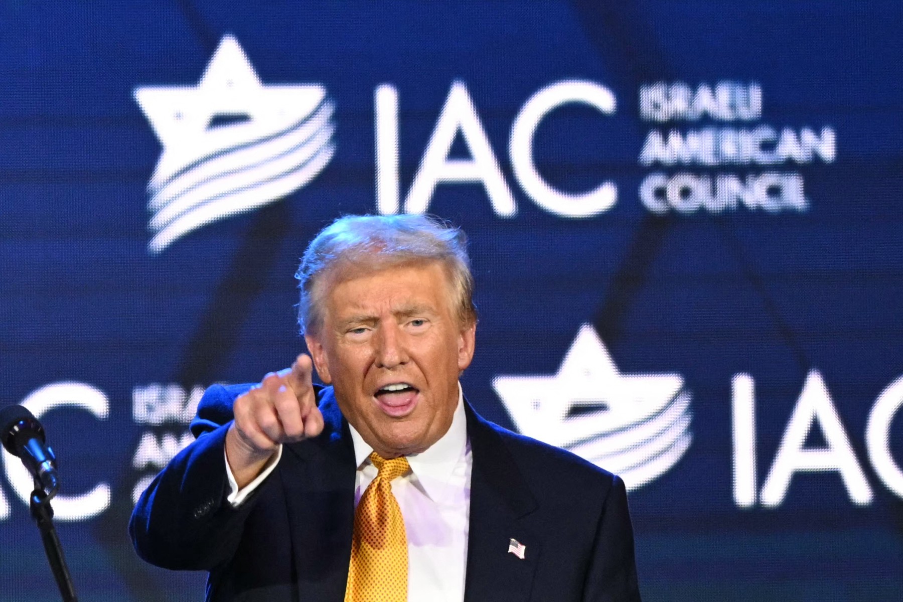 Former US President and Republican presidential candidate Donald Trump speaks at the Israeli-American Council National Summit in Washington, DC, on September 19, 2024.,Image: 909947381, License: Rights-managed, Restrictions: , Model Release: no, Credit line: Mandel NGAN / AFP / Profimedia