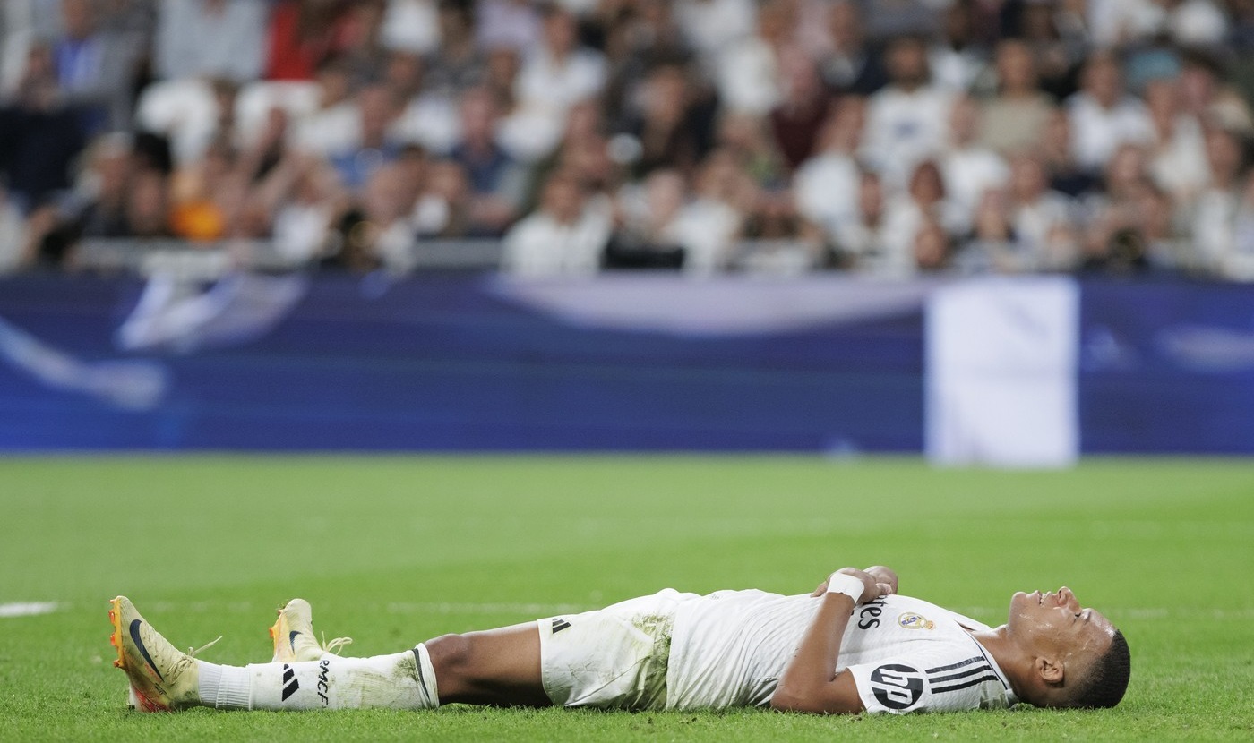 September 24, 2024, Madrid, Spain: Kylian Mbappe of Real Madrid  reacts during the La Liga 2024/25 match between Real Madrid and Alaves at Santiago Bernabeu Stadium. Final scores; Real Madrid 3-2 Alaves.,Image: 911636738, License: Rights-managed, Restrictions: , Model Release: no, Credit line: Guillermo Martinez / Zuma Press / Profimedia