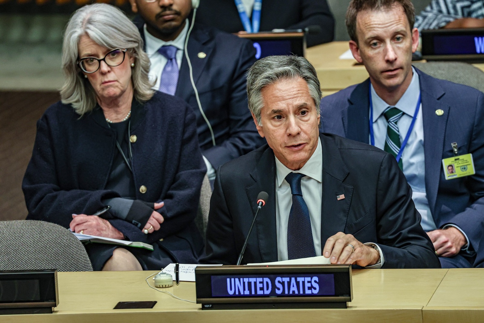 United States Secretary of State, ANTONY BLINKEN,  speaks at  the G20 Foreign Ministers meeting : Building a just world and a sustainable planet held in the ECOSOC Chamber of the UNHQ. The event took place as part of the 79th UNGA session in which nations come together.