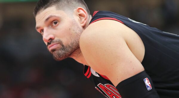 CHICAGO, IL - FEBRUARY 16: Chicago Bulls Center Nikola Vucevic (9) looks on during a NBA game between the Milwaukee Bucks and the Chicago Bulls on February 16, 2023 at the United Center in Chicago, IL. (Photo by Melissa Tamez/Icon Sportswire) (Icon Sportswire via AP Images)