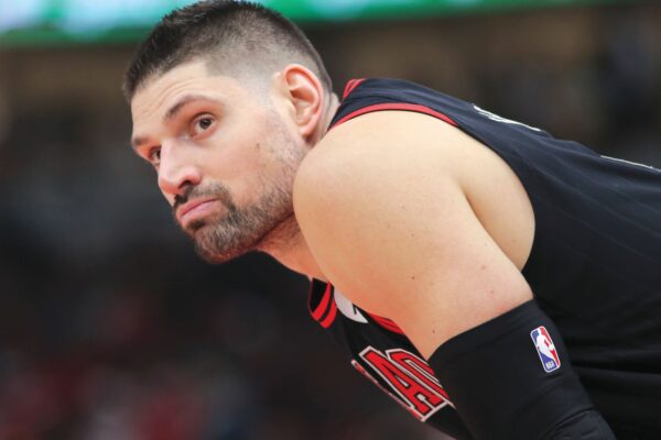 CHICAGO, IL - FEBRUARY 16: Chicago Bulls Center Nikola Vucevic (9) looks on during a NBA game between the Milwaukee Bucks and the Chicago Bulls on February 16, 2023 at the United Center in Chicago, IL. (Photo by Melissa Tamez/Icon Sportswire) (Icon Sportswire via AP Images)