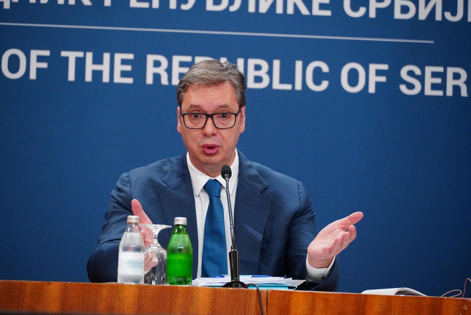 13, September, 2024, Belgrade - The President of the Republic of Serbia, Aleksandar Vucic, addressed the citizens in the Palace of Serbia regarding the situation in Kosovo and Metohija. Aleksandar Vucic. Photo: M.M./ATAImages

13, septembar, 2024, Beograd - Predsednik Republike Srbije Aleksandar Vucic se u Palati Srbija obratio se gradjanima povodom situacije na Kosovu i Metohiji. Photo: M.M./ATAImages Photo: M.M./PIXSELL