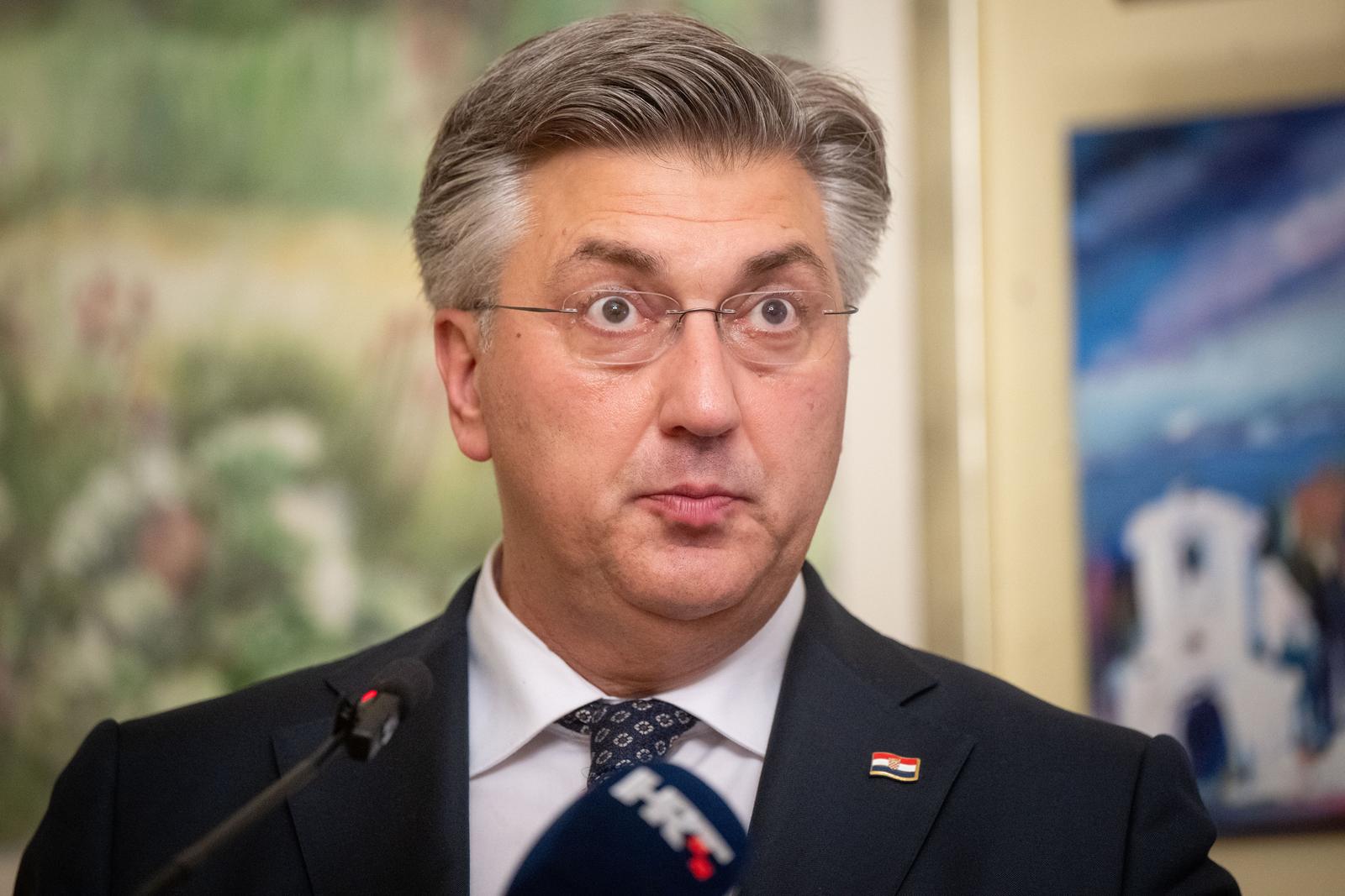 10.10.2024., Zagreb - Predsjednik Vlade Andrej Plenkovic sudjelovao je na predstavljanju spomenice Hrvatske paneuropske unije povodom 33 godine rada Hrvatske paneuropske unije. Bogat sadrzaj na 320 stranica donosi govore, clanke, pisma, izjave, rezolucije, izvatke iz tiska, prikaze, intervjue, fotografije i druga svjedocanstva o radu Hrvatske paneuropske unije za razdoblje od 1991. do 2024. Nakladnik je Hrvatska paneuropska unija, urednici su Mislav Jezic i Pavo Barisic, a uz njih urednistvo cine Vanja Gavran i Zeljko Obad. Prijelom i graficku obradu potpisuje Zeljko Obad, a knjigu je tiskao Grafomark d.o.o., Zagreb. Spomenica je tiskana uz potporu Zaklade Konrada Adenauera. Photo: Neva Zganec/PIXSELL