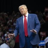 PRESCOTT VALLEY, ARIZONA - OCTOBER 13: U.S. Republican presidential nominee, former President Donald Trump dances during a campaign rally at Findlay Toyota Center on October 13, 2024 in Prescott Valley, Arizona. With leaders of the Border Patrol union in attendance, Trump pledged to hire 10,000 additional border patrol agents if reelected, intensifying his attacks on Democratic opponent Kamala Harris on the issue.   Rebecca Noble,Image: 920686565, License: Rights-managed, Restrictions: , Model Release: no, Credit line: Rebecca Noble / Getty images / Profimedia