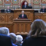 epa11633845 Hungarian Prime Minister Viktor Orban (C) delivers a speech on the first day of the autumn session of the Hungarian Parliament in Budapest, Hungary, 30 September 2024.  EPA/Szilard Koszticsak HUNGARY OUT