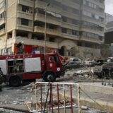 epa11635907 Civil defense members work at the site following an Israeli military strike, in Beirut, Lebanon, 01 October 2024. According to the Lebanese National News Agency (NNA), Israel targeted two areas in the southern suburbs of Beirut. The Israeli army (Tsahal) said it conducted 'a precise strike' on Beirut on 01 October.  EPA/WAEL HAMZEH