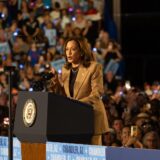 epa11653815 Democratic presidential candidate US Vice President Kamala Harris speaks during a campaign rally at Rawhide Event Center in Chandler, Arizona, USA, 10 October 2024.  EPA/MOLLY PETERS