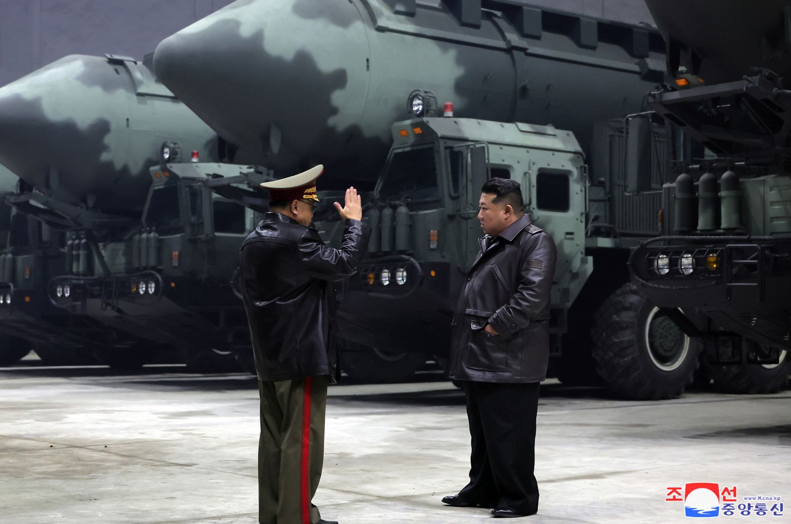 epa11676873 A photo released by the official North Korean Central News Agency (KCNA) on 23 October 2024 shows North Korean leader Kim Jong Un (R) inspecting strategic missile bases, at an undisclosed location in North Korea, 23 October 2024. North Korean leader Kim Jong Un 'examined the readiness for action of strategic deterrence directly connected with the security of the country' and 'stressed the need to further modernize and fortify the strategic missile bases', according to the Korean Central News Agency (KCNA).  EPA/KCNA  EDITORIAL USE ONLY