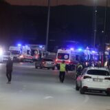 epa11677748 Ambulances arrive as policemen secure the area during a terror attack at (TUSAS) Turkish Aerospace and Aviation Center's headquearter in Ankara, Turkey 23 Ocober 2024. Turkish Interior Minister Ali Yerlikaya announced that four people were killed and 14 were injured in the terrorist attack. Two terrorists were also killed by security forces following an explosion at the headquarters of the Turkish aviation firm close to Ankara.  EPA/NECATI SAVAS