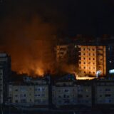 epa11678906 Flames and smoke rise from buildings as a result of Israeli airstrikes at Dahieh in the southern suburb of Beirut, Lebanon, early 24 October 2024. Israeli airstrikes hit Dahieh in the southern suburb of Beirut after the Israeli Army issued warnings to evacuate the buildings. According to the Lebanese Ministry of Health, more than 2,400 people have been killed and over 11,600 others have been injured in Lebanon since the start of recent escalations of hostilities.  EPA/WAEL HAMZEH