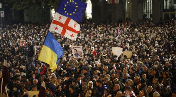 epa11689217 Supporters of opposition parties attend a protest in Tbilisi, Georgia, 28 October 2024, opposing the results of the parliamentary elections held on 26 October. Nearly 20 parties competed for seats in the country's highest legislative body, which comprises 150 deputies. The ruling Georgian Dream party, in power for 12 years, won with 54.3 percent of the vote. In response, several parties announced a boycott of the parliament, and the opposition Coalition for Changes declined both parliamentary mandates and state funding.  EPA/DAVID MDZINARISHVILI