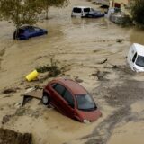 epa11690460 A view of partially submerged vehicles after the Guadalhorce River burst its banks following torrential rains in Alora, Malaga, Spain, 29 October 2024. The area is currently facing significant rainfall.  EPA/JORGE ZAPATA