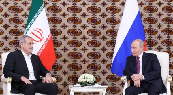 TURKMENISTAN, ASHGABAT - OCTOBER 11, 2024: Iran's President Masoud Pezeshkian and his Russian counterpart Vladimir Putin hold a meeting. Alexander Shcherbak/TASS,Image: 919731168, License: Rights-managed, Restrictions: , Model Release: no, Credit line: Alexander Shcherbak / TASS / Profimedia