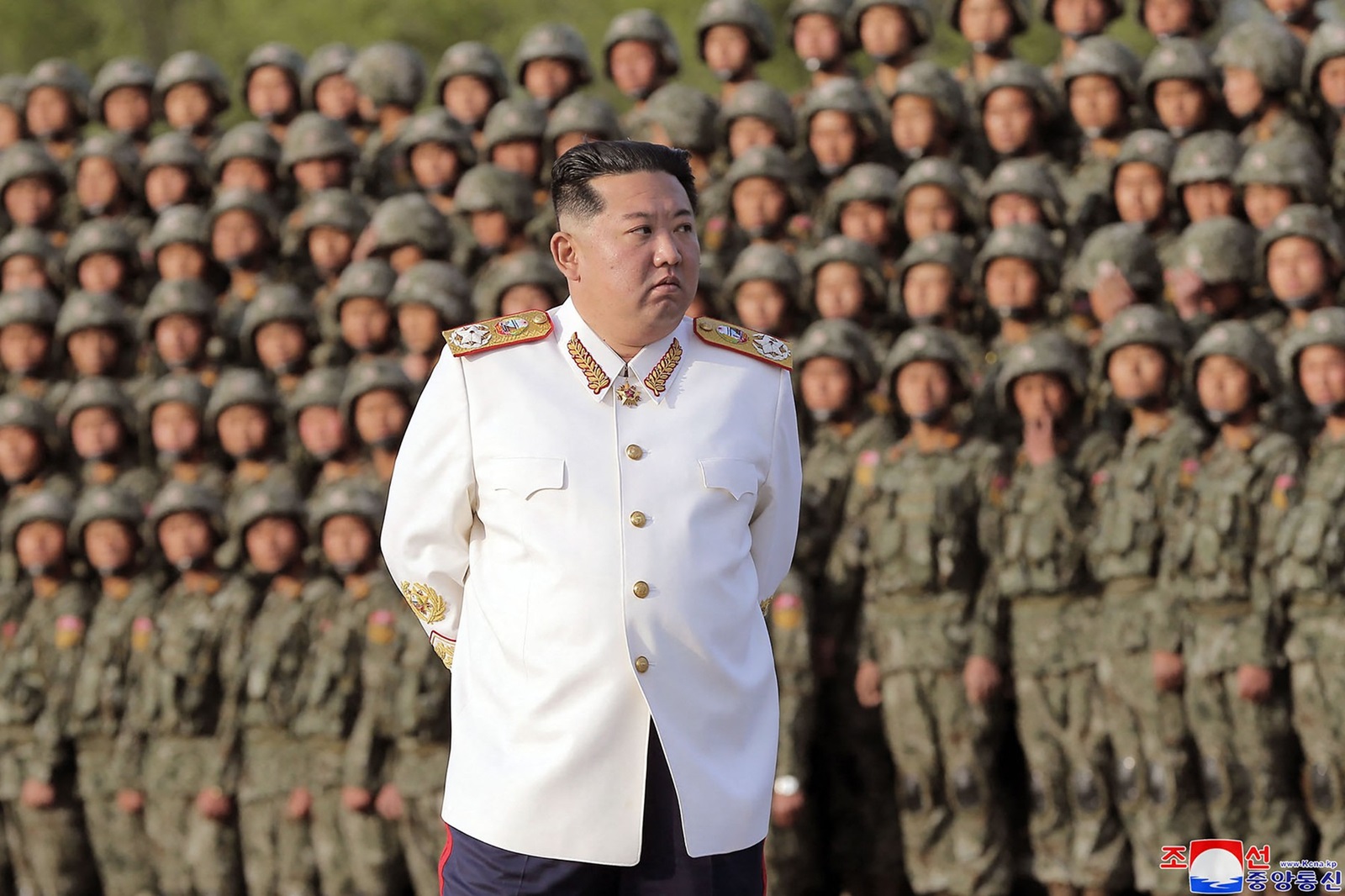 This picture taken on April 27, 2022 and released by North Korea's official Korean Central News Agency (KCNA) via KNS on April 29 shows North Korean leader Kim Jong Un taking part in a parade ceremony to mark the 90th founding anniversary of the Korean People's Revolutionary Army (KPRA), at an undisclosed location in North Korea.,Image: 687010315, License: Rights-managed, Restrictions: South Korea OUT / ---EDITORS NOTE--- RESTRICTED TO EDITORIAL USE - MANDATORY CREDIT "AFP PHOTO/KCNA VIA KNS" - NO MARKETING NO ADVERTISING CAMPAIGNS - DISTRIBUTED AS A SERVICE TO CLIENTS / THIS PICTURE WAS MADE AVAILABLE BY A THIRD PARTY. AFP CAN NOT INDEPENDENTLY VERIFY THE AUTHENTICITY, LOCATION, DATE AND CONTENT OF THIS IMAGE ---, ***
HANDOUT image or SOCIAL MEDIA IMAGE or FILMSTILL for EDITORIAL USE ONLY! * Please note: Fees charged by Profimedia are for the Profimedia's services only, and do not, nor are they intended to, convey to the user any ownership of Copyright or License in the material. Profimedia does not claim any ownership including but not limited to Copyright or License in the attached material. By publishing this material you (the user) expressly agree to indemnify and to hold Profimedia and its directors, shareholders and employees harmless from any loss, claims, damages, demands, expenses (including legal fees), or any causes of action or allegation against Profimedia arising out of or connected in any way with publication of the material. Profimedia does not claim any copyright or license in the attached materials. Any downloading fees charged by Profimedia are for Profimedia's services only. * Handling Fee Only 
***, Model Release: no, Credit line: STR / AFP / Profimedia