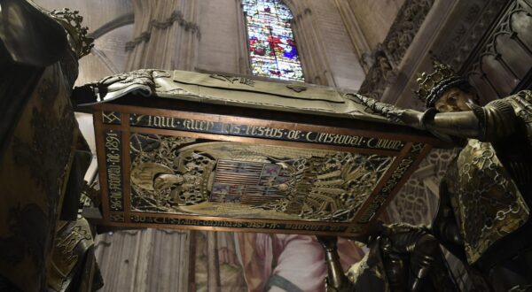 Picture shows the tomb of Christopher Columbus at the Cathedral of Seville on October 11, 2024. Forensic researchers from the University of Granada definitively confirmed yesterday that the bones buried in the Seville Cathedral belong the discoverer of America, Christopher Columbus, during the presentation of the documentary film ‘Columbus DNA: His True Origin’ whose broadcast tomorrow on public television is expected to reveal new information about the true birthplace of the explorer.,Image: 919626868, License: Rights-managed, Restrictions: , Model Release: no, Credit line: CRISTINA QUICLER / AFP / Profimedia