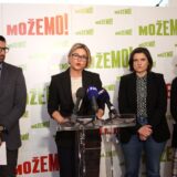 01.10.2024., Zagreb - Konferencija za medije povodom Medjunarodnog dana starijih osoba. Na konferenciji su o temi prava starijih osoba govorili koordinatorica stranke Mozemo! Sandra Bencic, te saborske zastupnice Rada Boric i Jelena Milos, kao i saborski zastupnik Marin Zivkovic. Photo: Goran Stanzl/PIXSELL