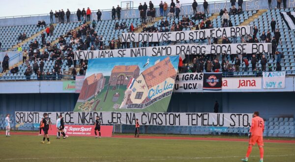 05.12.2023., stadion Cibalia, Vinkovci - SuperSport Hrvatski nogometni kup, osmina finala, HNK Cibalia - HNK Rijeka. Transparent navijaca Cibalije, Ultrasa. Photo: Davor Javorovic/PIXSELL