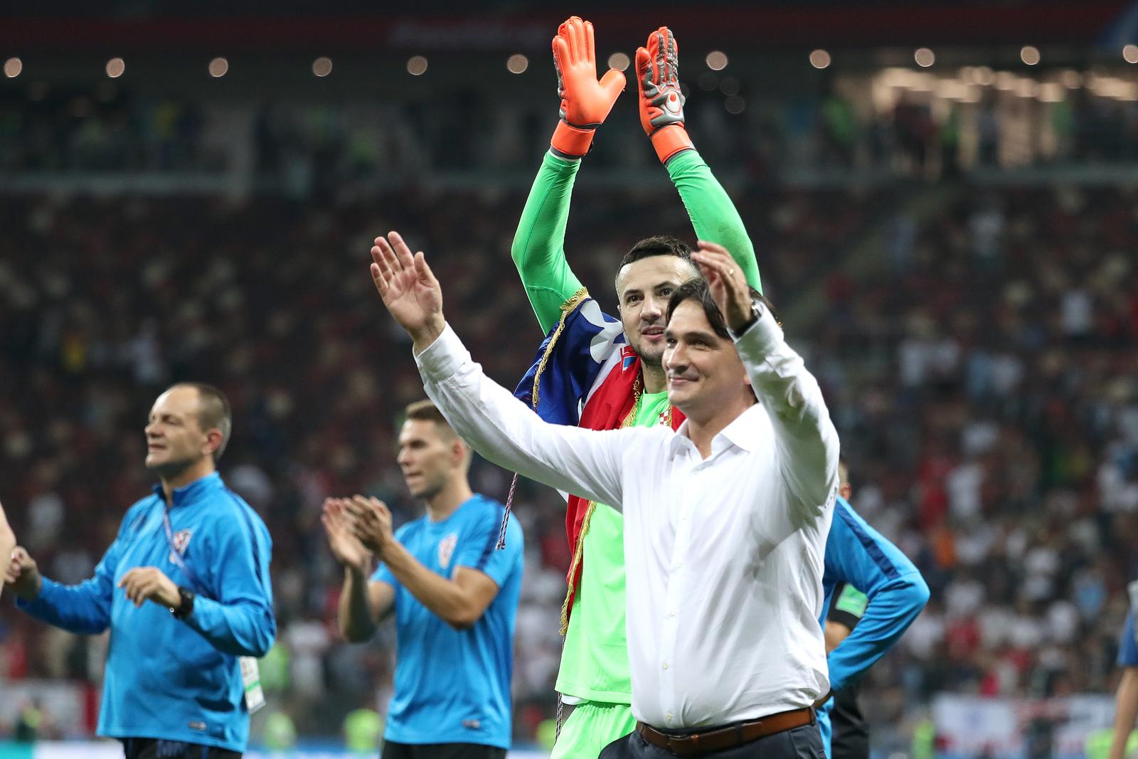 11.07.2018., stadion Luznjiki, Moskva, Rusija - Svjetsko nogometno prvenstvo 2018., polufinale, Hrvatska - Engleska. Hrvatska rezultatom 2:1 poslala Engleze kuci, u finalu ih ceka Francuska. Izbornik Zlatko Dalic, Danijel Subasic. Photo: Igor Kralj/PIXSELL