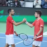 14.09.2024., Varazdin - Davis Cup Svjetska skupina I, susret Hrvatske i Litve. Mec parova izmedju Mate Pavica i Mili Poljicka protiv Edasa Butvilasa i Viliusa Gaubasa. Mate Pavic, Mili Poljicak Photo: Sanjin Strukic/PIXSELL