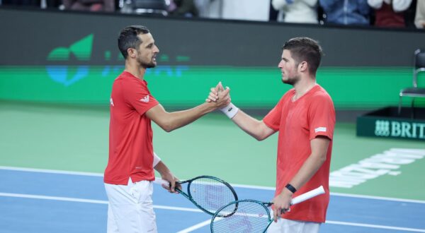 14.09.2024., Varazdin - Davis Cup Svjetska skupina I, susret Hrvatske i Litve. Mec parova izmedju Mate Pavica i Mili Poljicka protiv Edasa Butvilasa i Viliusa Gaubasa. Mate Pavic, Mili Poljicak Photo: Sanjin Strukic/PIXSELL