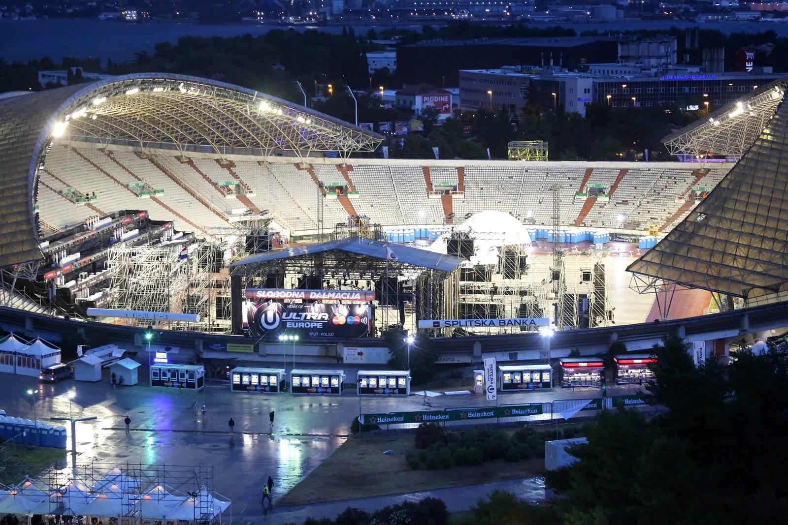 15.07.2016., Split - Zbog jake bure i kise odgodjen je pocetak festivala Ultra Europe. Prazan stadion Poljud na kojem ce se odrzati Ultra Europe Festival."nPhoto: Borna Filic/PIXSELL